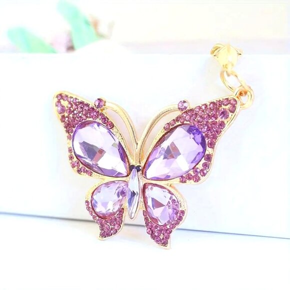 Purple Rhinestone Butterfly Bag Charm Keychain - Picture 1 of 1
